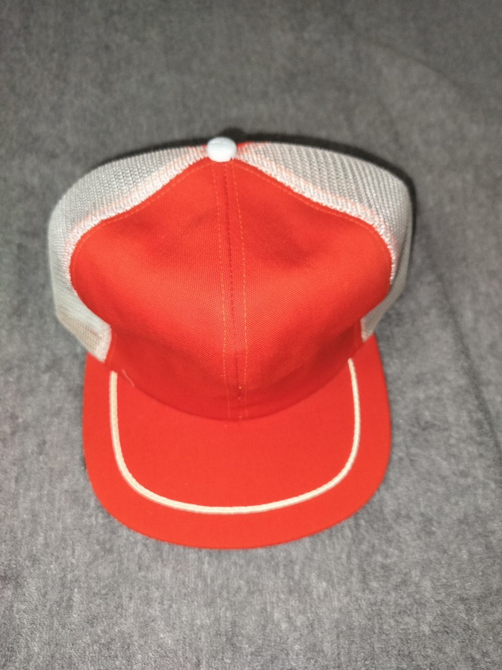 Vintage Snap A Tab Blank Trucker Hat - Orange & White Mesh Snapback Made In USA